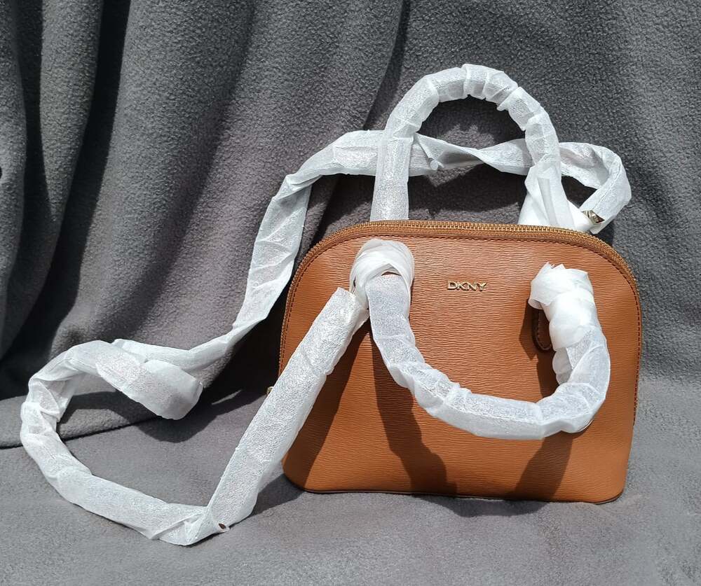 DKNY Bryant Convertible Strap Zip Dome Satchel Handbag Carmel Gold Tone NWT $198
